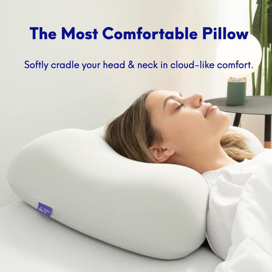 C CUSHION LAB Deep Sleep Pillow, Patented Ergonomic Contour Design for Side & Back Sleepers, Orthopedic Cervical Shape Gently Cradles Head & Provides Neck Support & Shoulder Pain Relief - Calm Grey