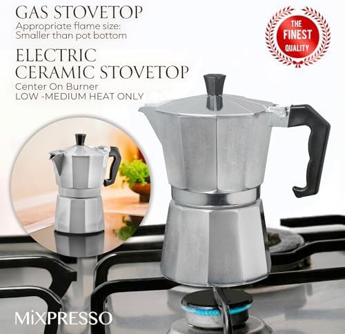 Mixpresso 3 Cup Moka Pot Stovetop Espresso Maker, Italian Cuban Coffee Pot