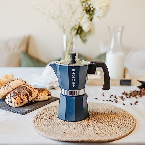 GROSCHE Milano Stovetop Espresso Maker Moka Pot 3 espresso Cup, 5 oz Blue