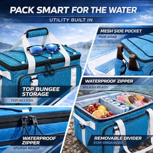 Paddle Board Cooler Bag, 25L Insulated SUP Deck Bag Fits 30 Cans, Water-Resistant Kayak Cooler with Top Bungee Storage, 6 Elastic Clips, Shoulder Strap & Bottle Opener, Paddle Board Accessories