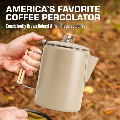 COLETTI Bozeman Color Series Percolator Coffee Pot — Camping Coffee Makers — Camping’s Favorite Percolator – NO Aluminum or Plastic (Tan, 9 Cup)