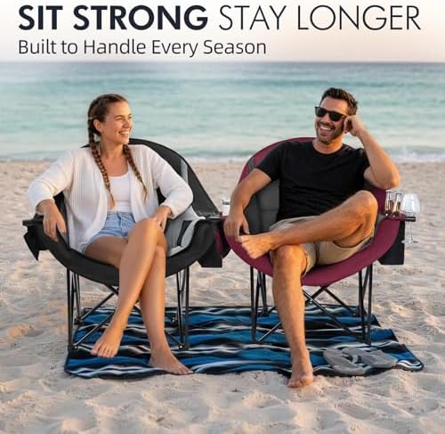 Oversized Camping Chair for Adults 2 Pack - Heavy Duty Outdoor Padded Chair
