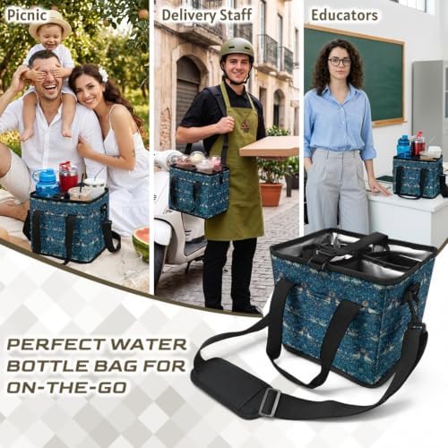 Collapsible Cooler Bag with Shoulder Strap,Blue Vintage Bird Print