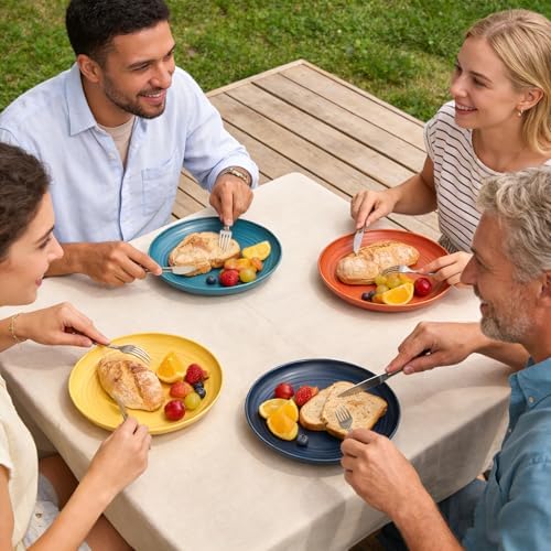 32-Piece Wheat Straw Dinnerware Set, Unbreakable Portable Camping Mess Kit with Plates & Bowls, Dishwasher & Microwave Safe for Family, Picnics & Travel (Colorful)