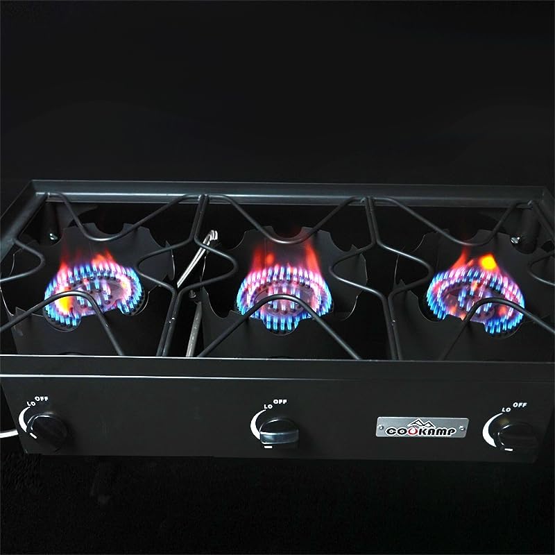 High Pressure Triple Propane Burner Outdoor Propane Camping Stove with 0-20 PSI Adjustable High Pressuer Regulator and Steel Braided Hose 3 Burner Stove Brewing Supply SA3500