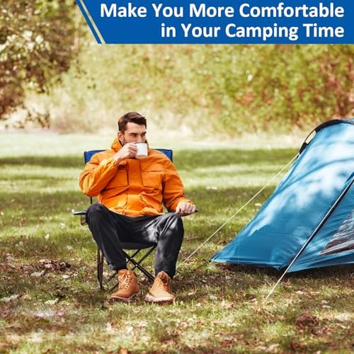 Folding Camping Chair with Cup Holder, 225lbs Capacity, Portable Foldable Chair with Large Anti-Sink Feet, PE Coated Fabric for Outdoor, Beach, Fishing, Backpacking, Blue 2PCS