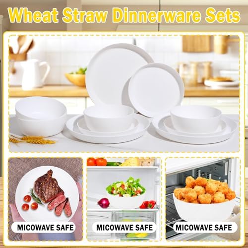 EjonirInjonir 12pcs Wheat Straw Dinnerware Sets for Camping, Unbreakable