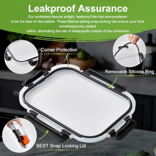 Glass Meal Prep Containers with Dividers, 1 & 2 & 3 Compartments 6 Pack