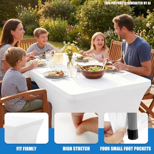 Gocamptoo 4FT Folding Table with Stretch Table Cover,Heavy Duty Plastic Portable Folding Table, 48" Indoor Outdoor Foldable Utility Table for Party, Picnic, BBQ, Buffet, Vendor Booth & Camping (White)
