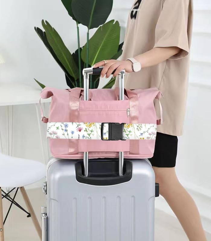 Luggage Straps for Suitcases Travel Belt Accessories, Cute Suitcase Strap, Adjustable Luggage Belt Strap, Heavy Duty with Quick-Release Buckle Luggage Strap White Beautiful Flowers