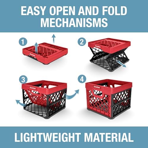 CleverMade Collapsible Milk Crate, Red, 1PK - 25L (6 Gal) Stackable Storage Bins, Holds 50lbs Per Bin - Clevercrates are Heavy Duty, Plastic Collapsible Storage Crate for Multi Purposes