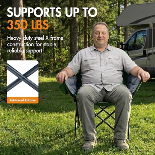Portal 32" Oversized Camping Chair, Foldable Heavy Duty 350 lb Padded Ergonomic Seat for Big & Tall Adults, Pinch-Free Extra Wide Design Featuring Cup Holder & Carry Bag for Fishing, Lawn & Sidelines