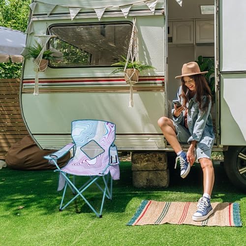 Nazhura 2 Pack Outdoor Camping Chairs Folding/Foldable/Portable with Cooler Pouch, Mesh Backrest and Cup Holder Pocket (Flower, Metal, 2 Pack)