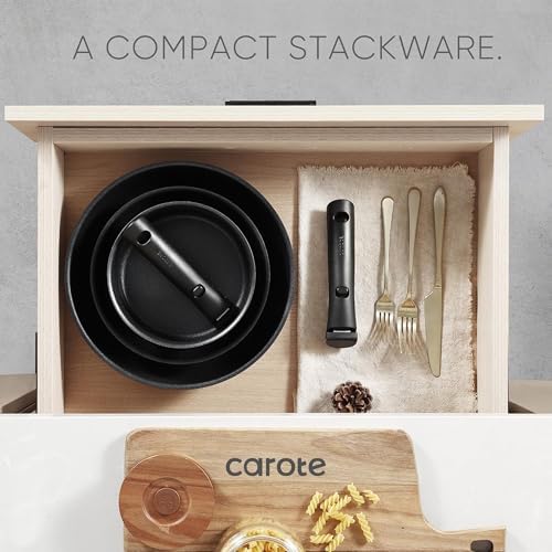 CAROTE 19pcs Pots and Pans Set Non Stick, Detachable Handle Cookware