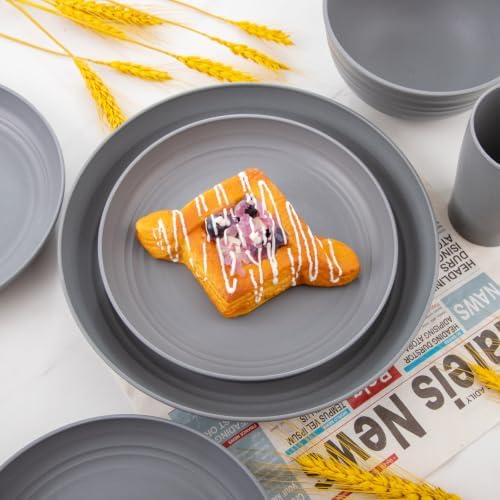 Supernal 24pcs Dark Gray Wheat Straw Dinnerware Set Reusable Plates