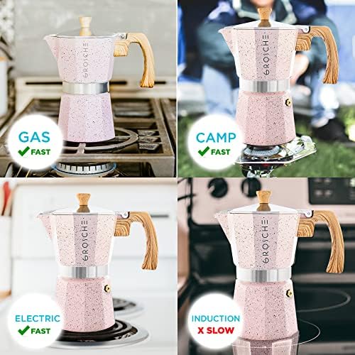 GROSCHE Milano Stovetop Espresso Maker Moka Pot 3 espresso Cup, 5 oz Pink