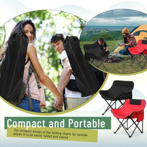 2 Pack Folding Camping Chairs Portable, Black, Red, Solid Color
