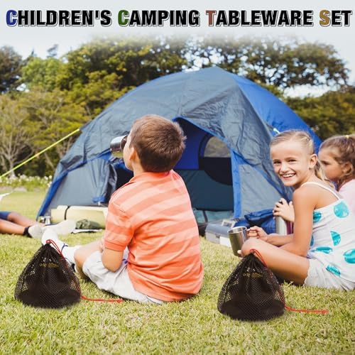 Scout Camping Mess Kit for Person Boy Scout Dishes Set Girl Scout Mess Kit with Mesh Bag Reusable Light Weight Eating Utensils Plastic Camping Cutlery Set for Travel Camp