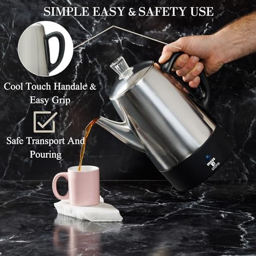 Moss & Stone 10 Cup Electric Percolator Coffee Pot, Stainless Steel