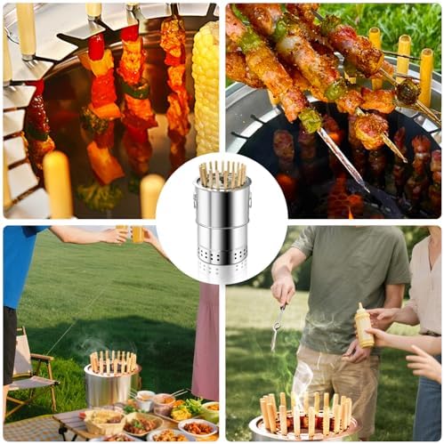 Stainless Smokeless Charcoal Grills Surround Charcoal Barrel Grill 360° Smokeless Outdoor Barbecue Grill for Travel for Travel, Outdoor Cooking and BBQ, Camping Grill Picnic Patio Backyard