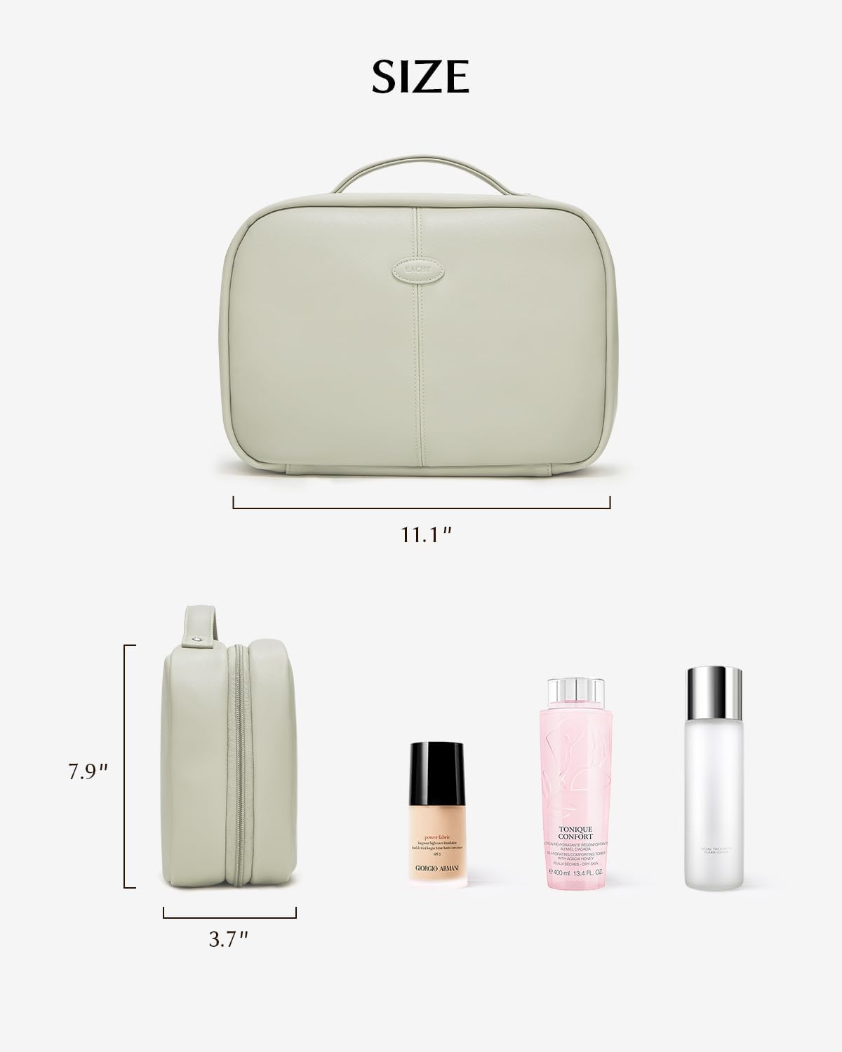 EACHY Toiletry Bag with Hanging Hook, Travel Makeup Bag PU Leather Cosmetic Bags for Women Make Up Organizer with 4 Compartments Waterproof Full-Size Portable Travel Essentials (Fog Green,Pro)