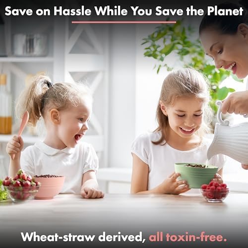 FOODLE Wheat Straw Dinnerware Set - Non-Toxic Kids Plates and Bowls Sets