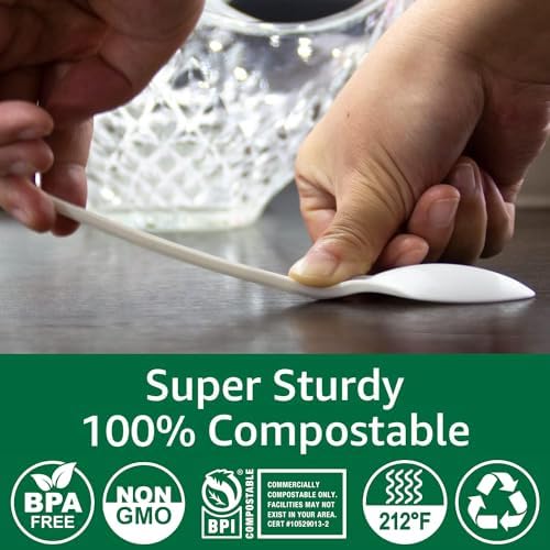 100% Compostable No Plastic Knives Plastic Forks Plastic Spoons Plastic Utensils, The Heavyweight Heavy Duty Flatware is Eco Friendly Products for Lounge Party Wedding BBQ Picnic Camping.