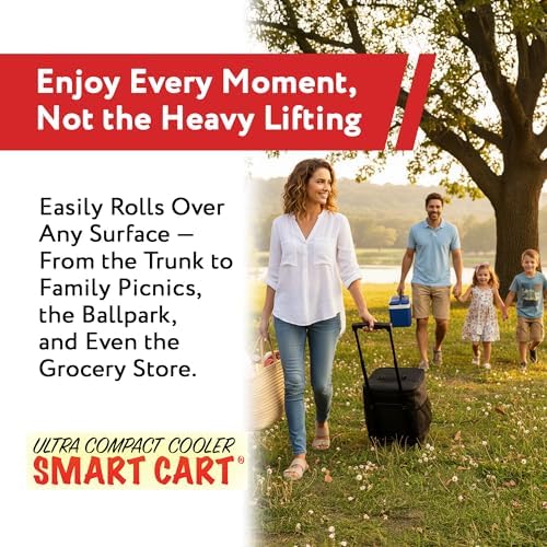 Ultra Compact Cooler Smart Cart with Wheels - Collapsible Insulated Cooler Bag - Foldable Travel Cooler 36 Cans - Leak Proof Trolley - Black