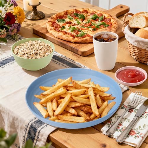 Wheat Straw Dinnerware Sets for 4, 16 Piece Unbreakable Kids Dinnerware Set, Toddler Plates and Bowls Sets, Kitchen Plates and Bowls Set, Lightweight Dish Set for Travel Camper Dishes - Colorful