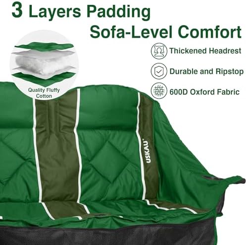 Oversized Double Camping Chair - 2 Person Folding Loveseat for Campfire Snuggle Freedom, Heavy Duty 660LBS Support with Frustration-Free Oversized Carry Bag, Perfect for Couples, Dogs & Sports