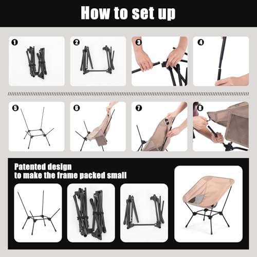 2 Pack Low Back Camping Chair, 2-in-1 Height Adjustable, Heavy Duty