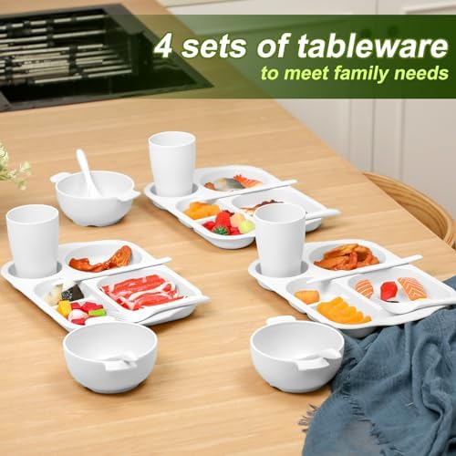 Honoson 24pcs Wheat Straw Dinnerware, Unbreakable, White