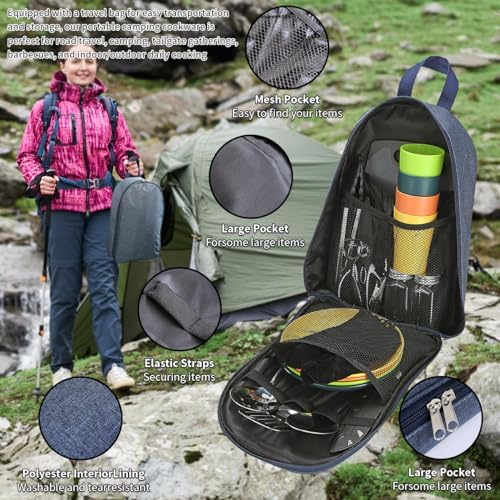 Berglander Camping Essentials, Camping Cooking Utensils Set, Camping Accessories Gear Must Haves, Come with Camping Silverware Sets, Plates and Cups, Great for Outdoor Stove, Picnic, BBQ