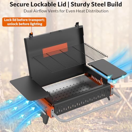 Portable Charcoal Grill, Foldable Tabletop BBQ Grill for 2-4 People