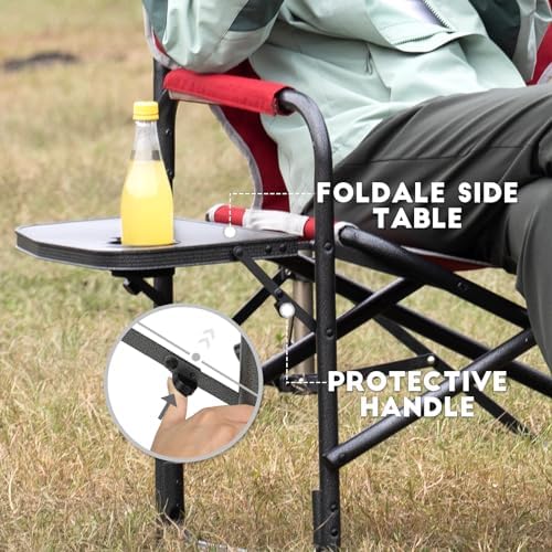 TIMBER RIDGE Aluminum Oversized Camping Chair, Lightweight Portable Directors Chair with Side Table Detachable Side Pocket for Outdoor Camping, Lawn, Picnic, Support 400lbs Red 2 Pack