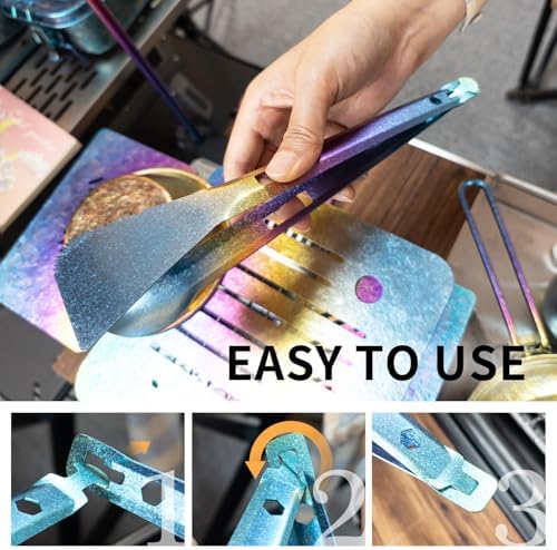 TiTo Titanium 4 in 1 Camping Cookware - Titanium BBQ Tongs, Spork, Knife and Spatula, Portable Lightweight Multi Tableware for Kitchen, Hiking, Backpacking, Outdoor Cooking, Travel, Picnics (Colorful)