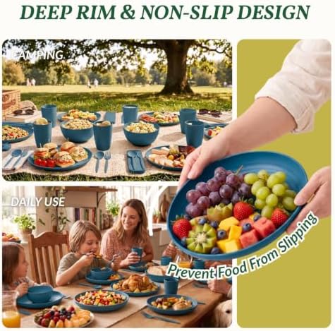 Homienly Wheat Straw Dinnerware Sets 28 Pcs Reusable Dish Set With Utensils