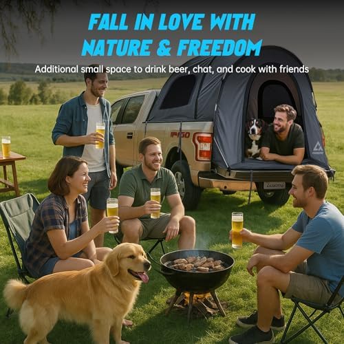Pickup Truck Tent with Awning Shade & Rainfly for Water Protection