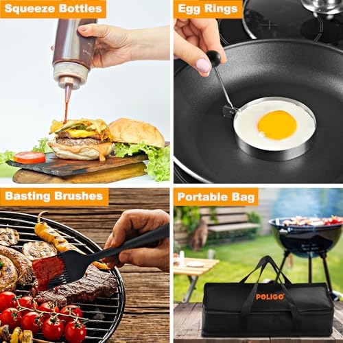 POLIGO 28PCS Griddle Accessories Kit, Flat Top Grill Accessories Set for Camp Chef, Grill Spatula Set with Enlarged Spatulas, Basting Cover, Scraper for Cooking Indoor or Outdoor Barbecue