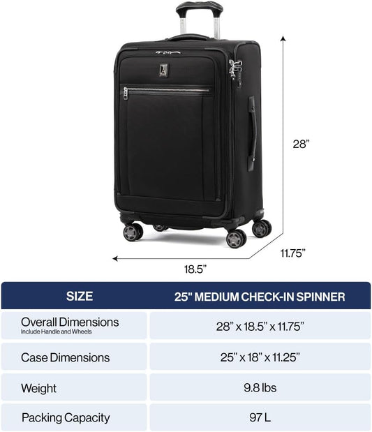 Travelpro Platinum Elite Softside Expandable Checked Luggage, 8 Wheel Spinner Suitcase, TSA Lock, Men and Women, Navy Camouflage, Checked Medium 25-Inch