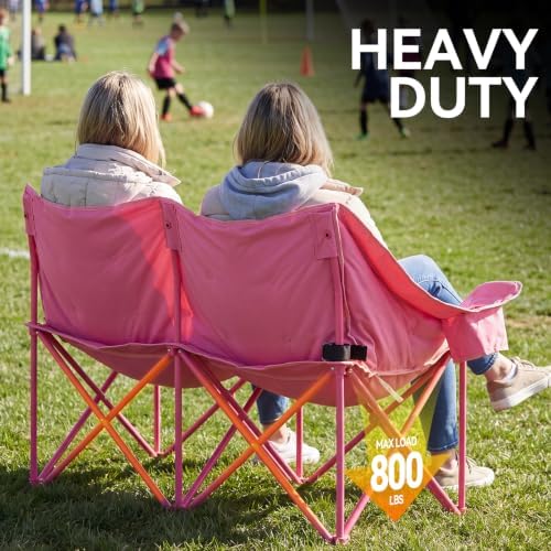 Huskfirm Padded Double Camping Chair, Heavy Duty Camping Loveseat, Pink