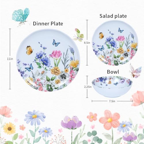 12-Piece Melamine Dinnerware Sets - Plates And Bowls Sets Floral