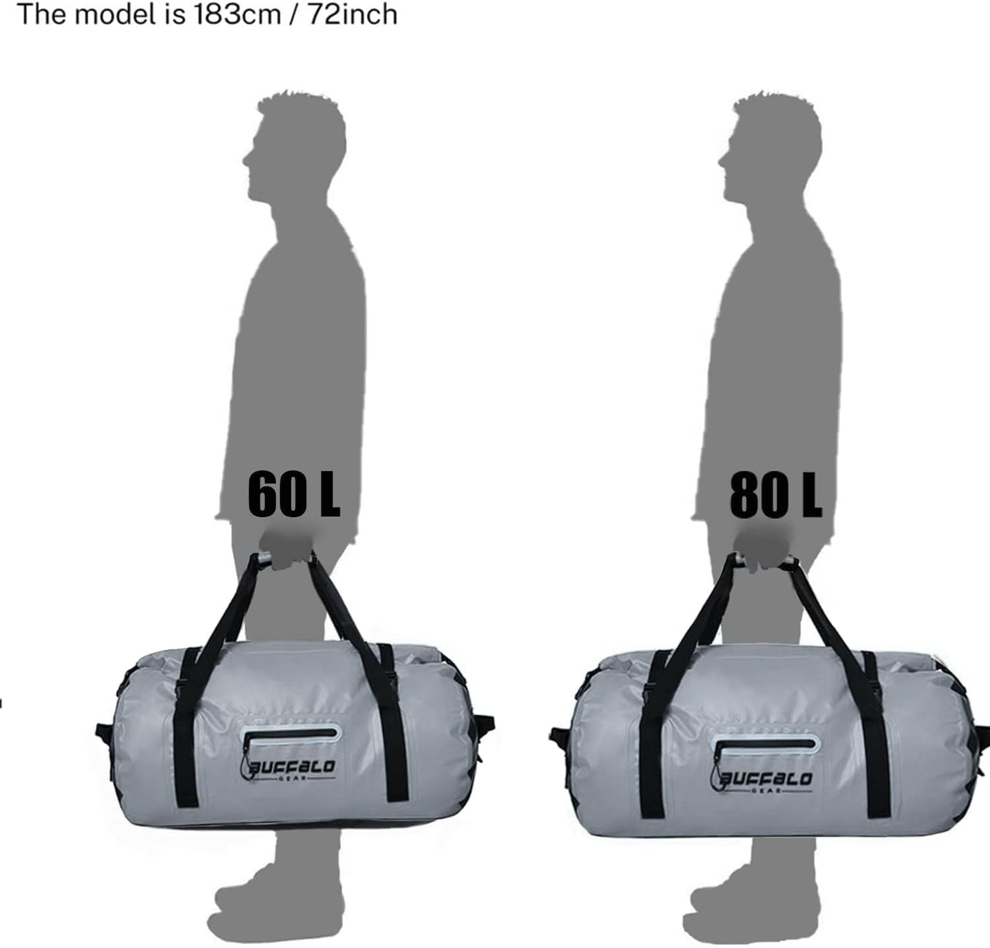 Buffalo Gear Waterproof Duffle Bag 40L 60L 80L Roll-top Dry Bag Heavy Duty Waterproof Duffel Travel Bag for Kayaking Rafting Boating Fishing Camping