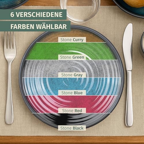 Moritz Camping Tableware Made of Melamine for 4 People, 12 Pieces, Dishwasher Safe, Picnic Crockery Set, Crockery Camping Tableware, Stone Blue Design