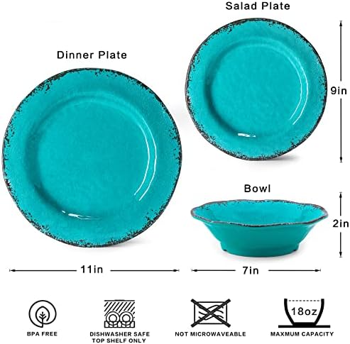 LEHAHA 12 Piece Vintage Melamine Dinnerware Sets, Farmhouse Plates and Bowl