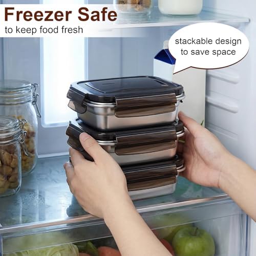 12 Pcs 19oz/ 550 ml 304 Stainless Steel Food Containers with Lid, FDA Registered Airtight Lunch Container Reusable Meal Prep Storage Box Freezer/Dishwasher Safe for Home Kitchen