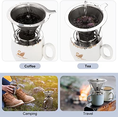 Pour Over Coffee Maker,Coffee Filter,Slow Drip Paperless Stainless Steel Cone Coffee Dripper(1-2 Cup)