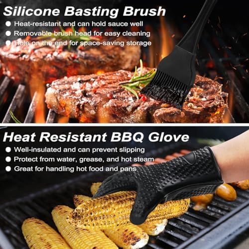 POLIGO 26 PCS BBQ Grill Accessories Stainless Steel BBQ Tools Grilling Tools Set with Storage Bag for Fathers Day Dads Birthday Presents - Camping Grill Utensils Set Ideal Grilling Gifts for Men Black