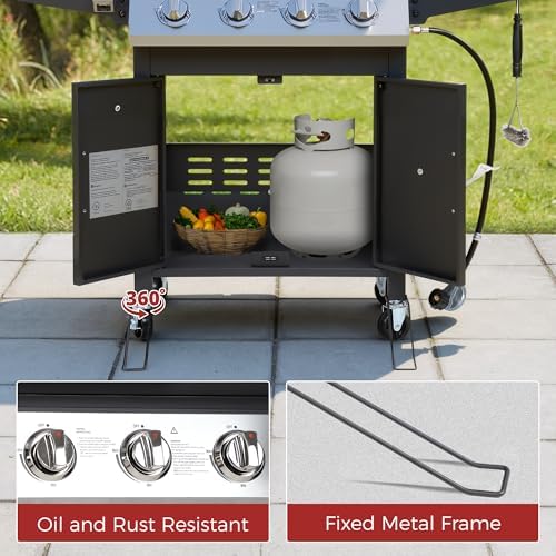 HUGROVE 40,000 BTU Propane Gas Grill, 4 Burner Outdoor BBQ Grill