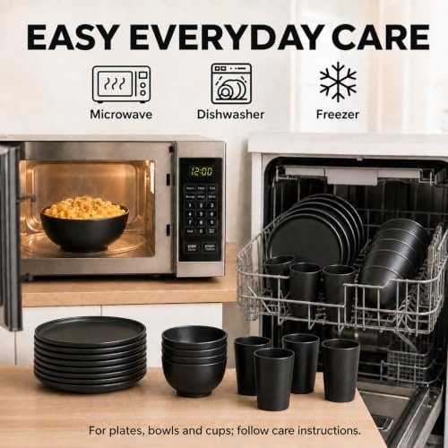 56 Piece Plates and Bowls Sets for 8, Kitchen Dinnerware Sets, Plastic